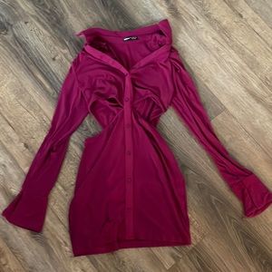 Shein polo purple red button up cutout dress